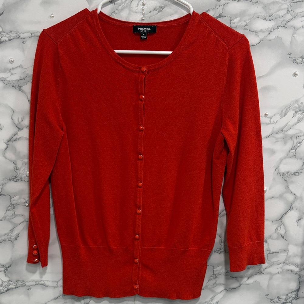 Premise Vibrant Red Button-Up Sweater